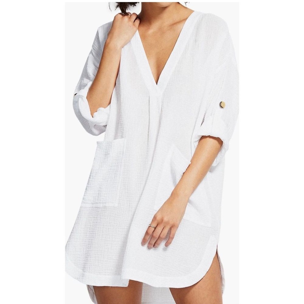 NWT Seafolly Double Cloth Essential Cover Up White sz Small $108